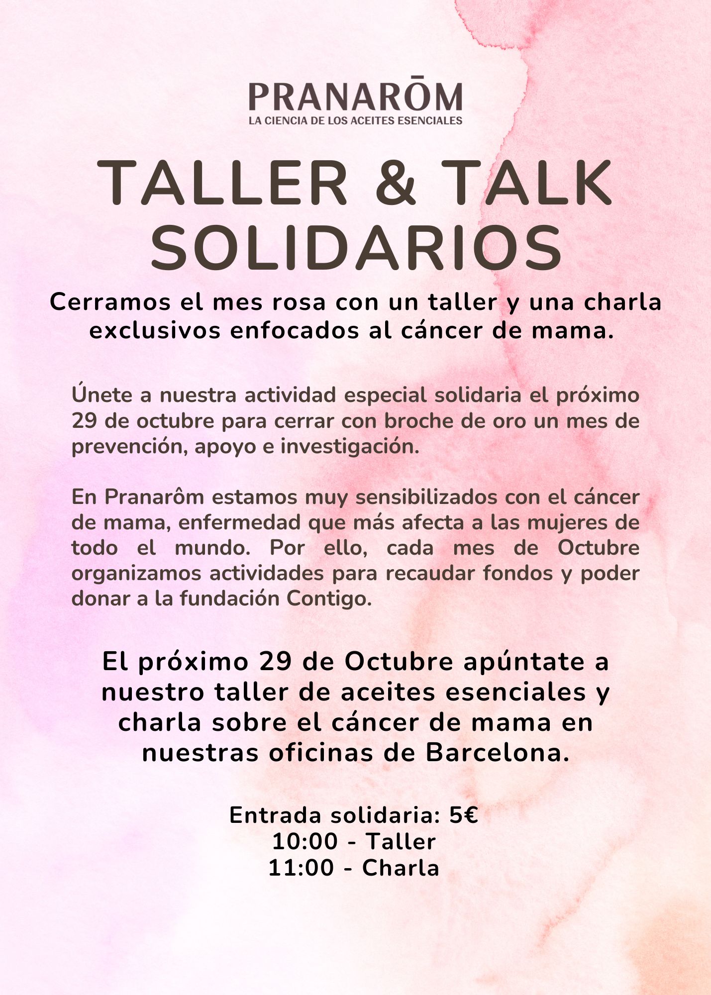 TALLER & TALK SOLIDARIOS: Aceites esenciales y cáncer de mama. PRANAROM